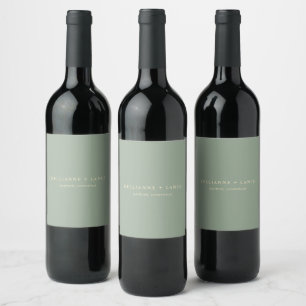 Modern Sage Green Simple Wedding Wine Label
