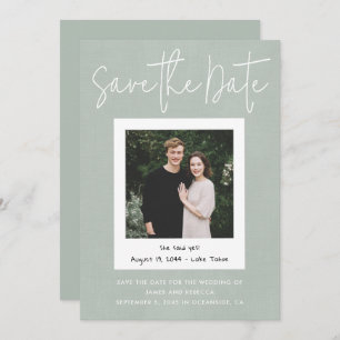 Modern Sage Green Snapshot Photo Save the Date Invitation