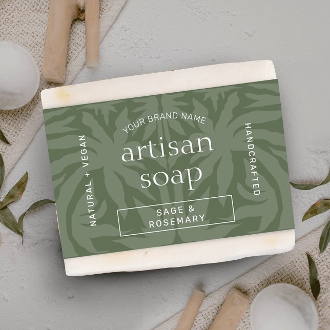Modern Sage Green Soap Bar Wrap Around Label (Trendy sage green soap bar bellyband template with elegant serif fonts and modern layout)