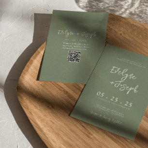 Modern Sage Green Spring Boho QR Code Wedding Invitation