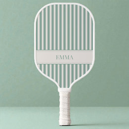 Modern Sage Green Striped Cute Preppy Simple Name Pickleball Paddle