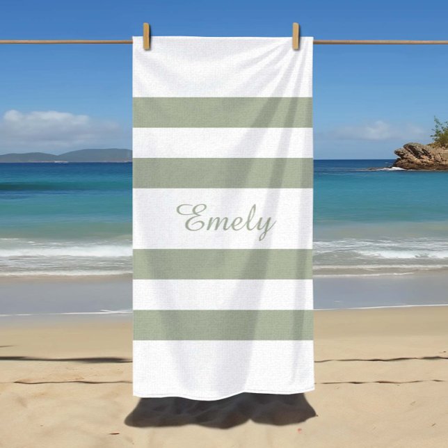 Modern Sage Green Striped Pattern  Beach Towel (Modern Sage Green Striped Pattern Beach Towel)