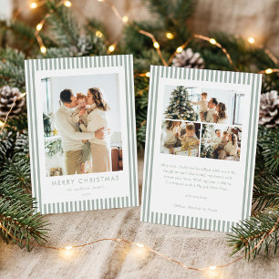 Modern Sage Green Stripes Christmas Family Photo Holiday Card