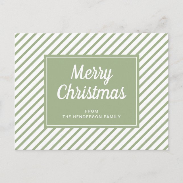 Modern Sage Green Stripes Merry Christmas Postcard (Front)