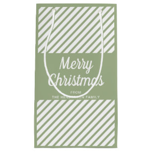Modern Sage Green Stripes Merry Christmas Small Gift Bag
