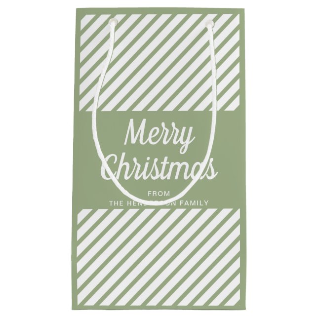 Modern Sage Green Stripes Merry Christmas Small Gift Bag (Front)