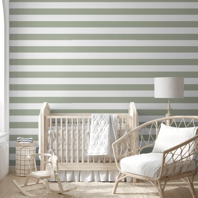 Modern Sage Green Stripes  Wallpaper (Kids)