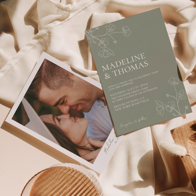 Modern Sage Green Terracotta Photo Wedding Invitation (Creator Uploaded)