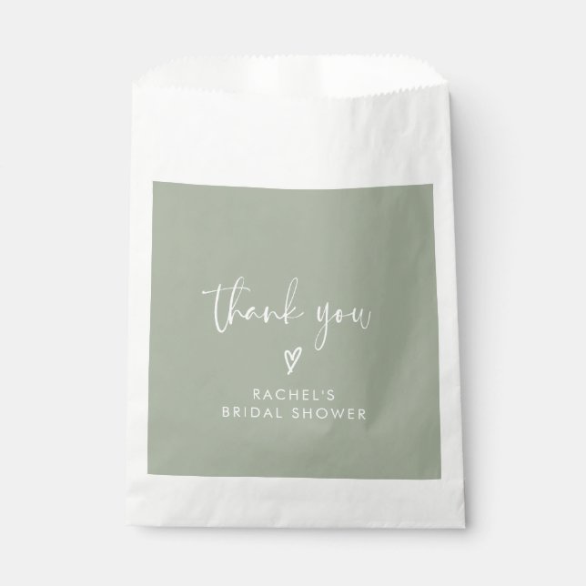 Modern Sage Green Thank You Bridal Shower Favour Bags (Front)
