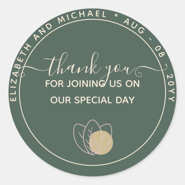 Modern Sage Green Thank You Favour Classic Round Sticker (Front)