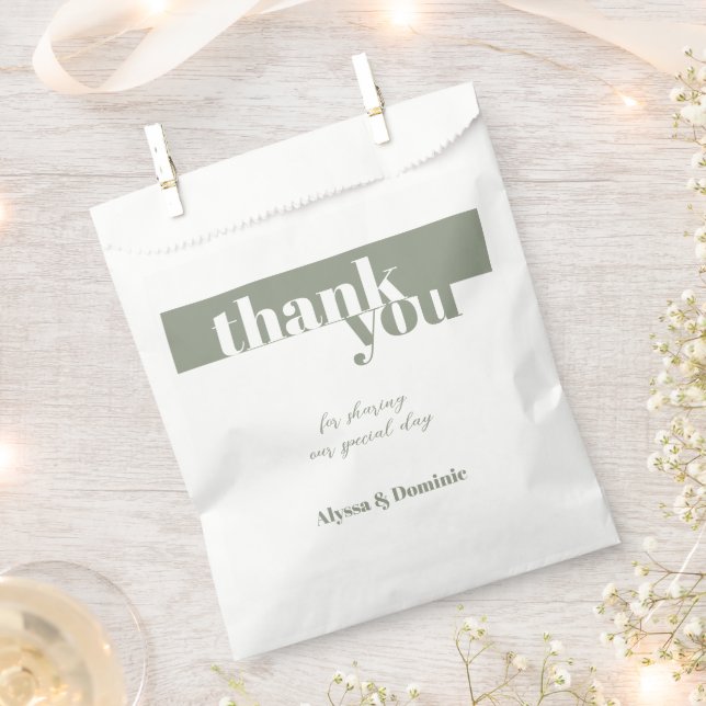 Modern Sage Green Thank You Wedding  Favour Bags (Clipped)
