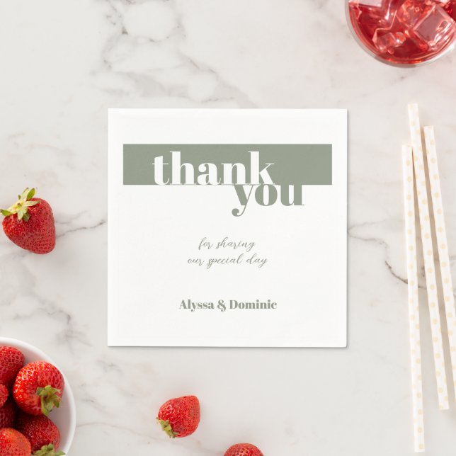 Modern Sage Green Thank You Wedding  Napkin (Insitu)