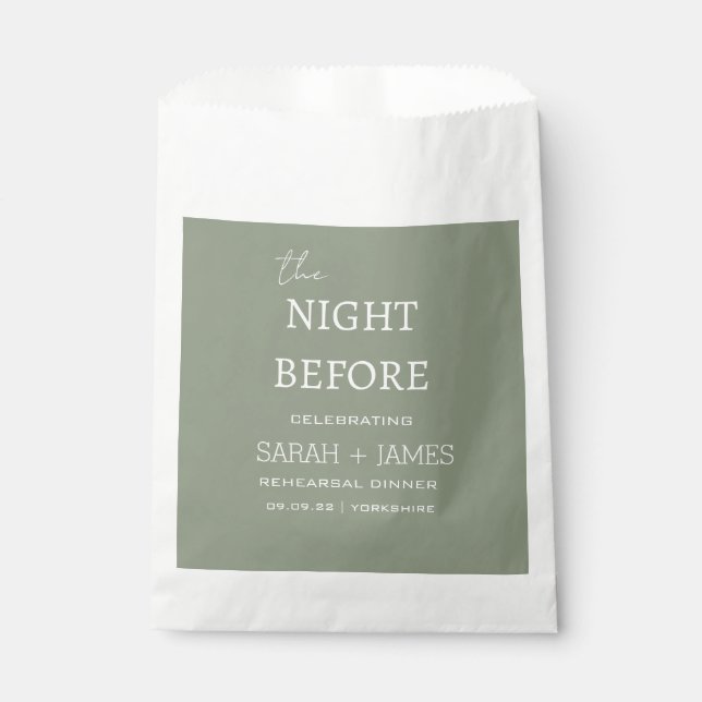 Modern Sage Green the Night Before Wedding Party  Favour Bags (Front)
