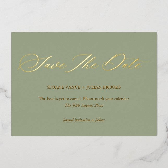 Modern Sage Green Typographic Save The Date (Front)