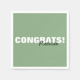 Modern Sage Green Typography Congrats Retiree Napkin