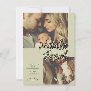 Modern Sage Green Unique Script Birth Announcement
