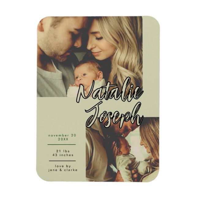Modern Sage Green Unique Script Family Photo  Magnet (Vertical)