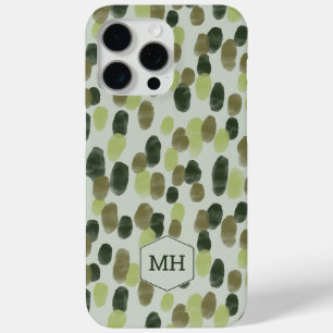 Modern Sage Green Watercolor Dot Pattern Monogram iPhone 15 Pro Max Case