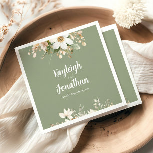Modern Sage Green Watercolor Floral Wedding Napkin