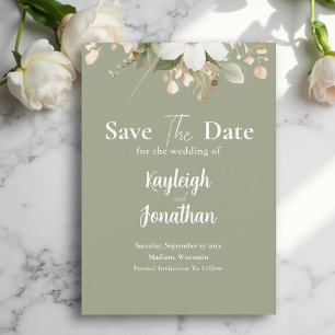Modern Sage Green Watercolor Floral Wedding Save The Date