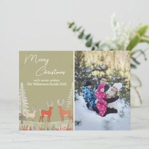 Modern Sage Green Watercolor Photo Christmas Holiday Card