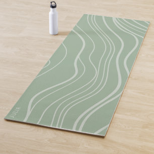 Modern Sage Green Wave Personalised Yoga Mat