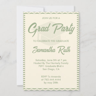 Modern Sage Green Wavy Stripe Graduation Party Invitation