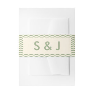 Modern Sage Green Wavy Stripe Monogram Wedding Invitation Belly Band