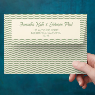 Modern Sage Green Wavy Stripe Wedding Envelope