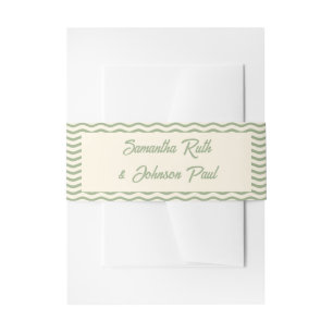 Modern Sage Green Wavy Stripe Wedding Invitation Belly Band
