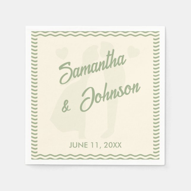 Modern Sage Green Wavy Stripe Wedding Napkin (Front)