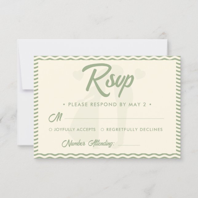 Modern Sage Green Wavy Stripe Wedding RSVP Card (Front)
