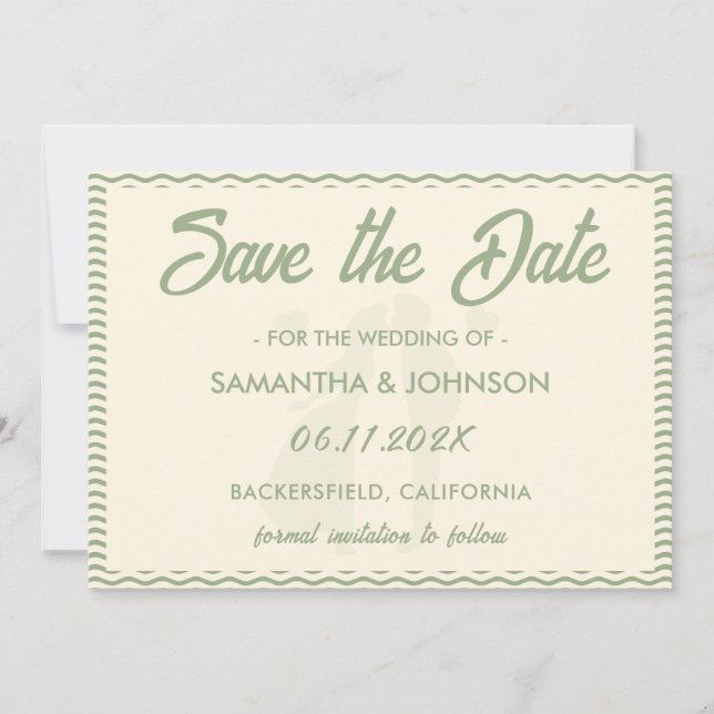 Modern Sage Green Wavy Stripe Wedding Save The Date (Front)