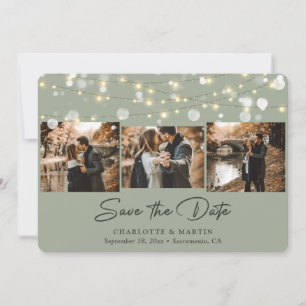 Modern Sage Green Wedding 3 Photo Save The Date