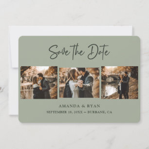 Modern Sage Green Wedding 3 Photo Save The Date
