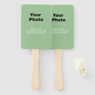 Modern Sage Green Wedding Custom Photo Hand Fan