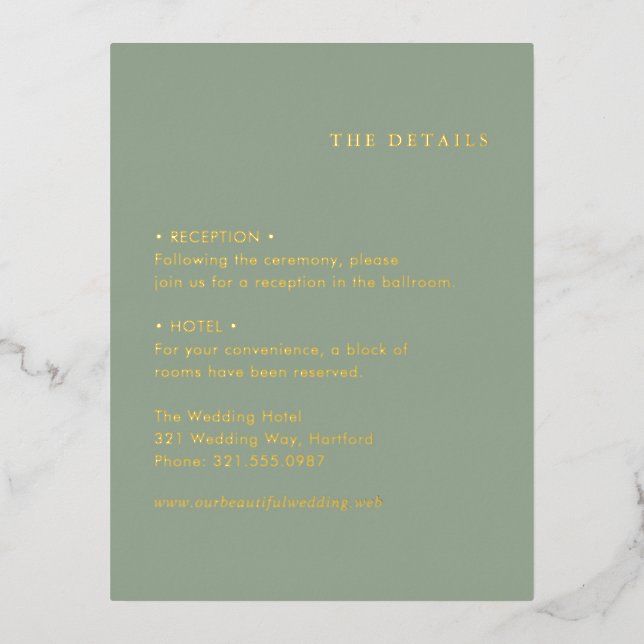Modern Sage Green Wedding Foil Enclosure Card (Front)