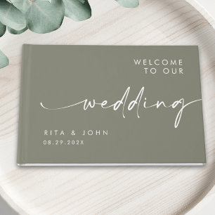 Modern Sage Green Wedding Foil Guestbook