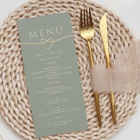 Modern Sage Green Wedding Menu with Heart