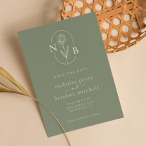 Modern Sage Green Wedding Monogram Minimalist Save The Date