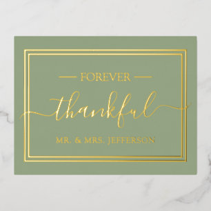 Modern Sage Green Wedding Mr. & Mrs. Thank You Foil Invitation Postcard