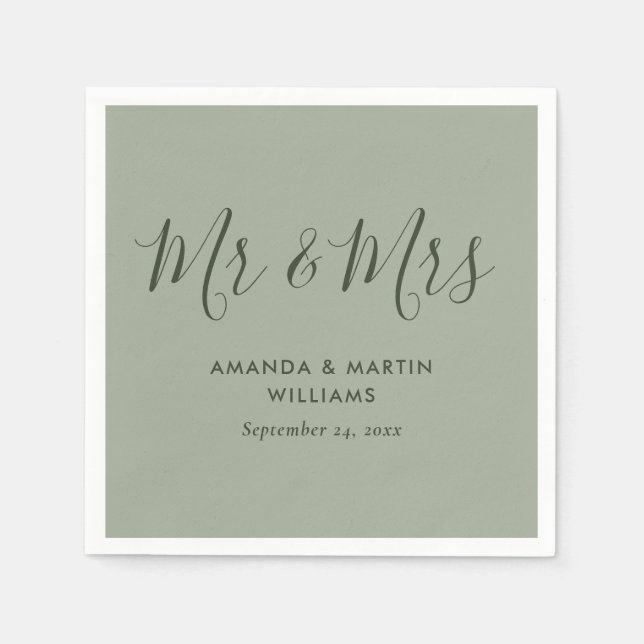 Modern Sage Green Wedding Napkin (Front)