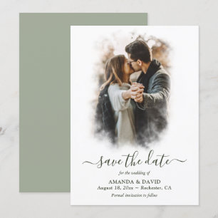 Modern Sage Green Wedding Photo Save The Date
