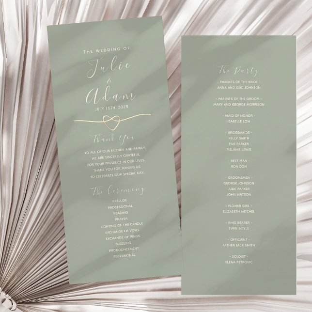 Modern Sage Green Wedding Program Card (Creator Uploaded)
