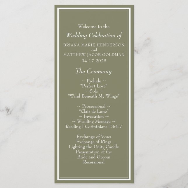 Modern Sage Green Wedding Program Programme (Front)