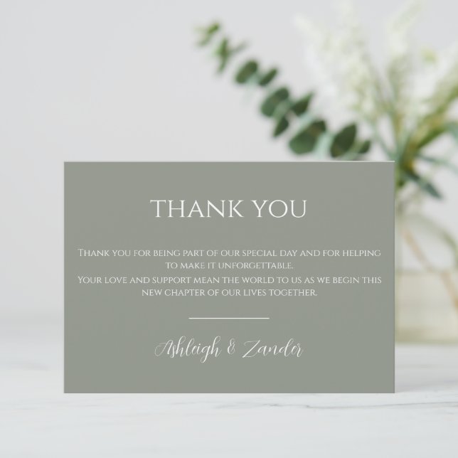 Modern Sage Green Wedding  Thank You Card (Standing Front)