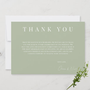 Modern Sage Green Wedding Thank you Card