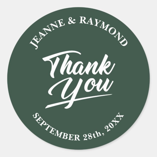 Modern Sage Green Wedding Thank You Favour Classic Round Sticker (Front)