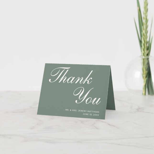 Modern Sage Green White Inside Photo Wedding Thank You Card (Front)