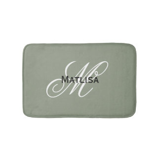 Modern Sage Green & White Monogram Name Initials Bath Mat